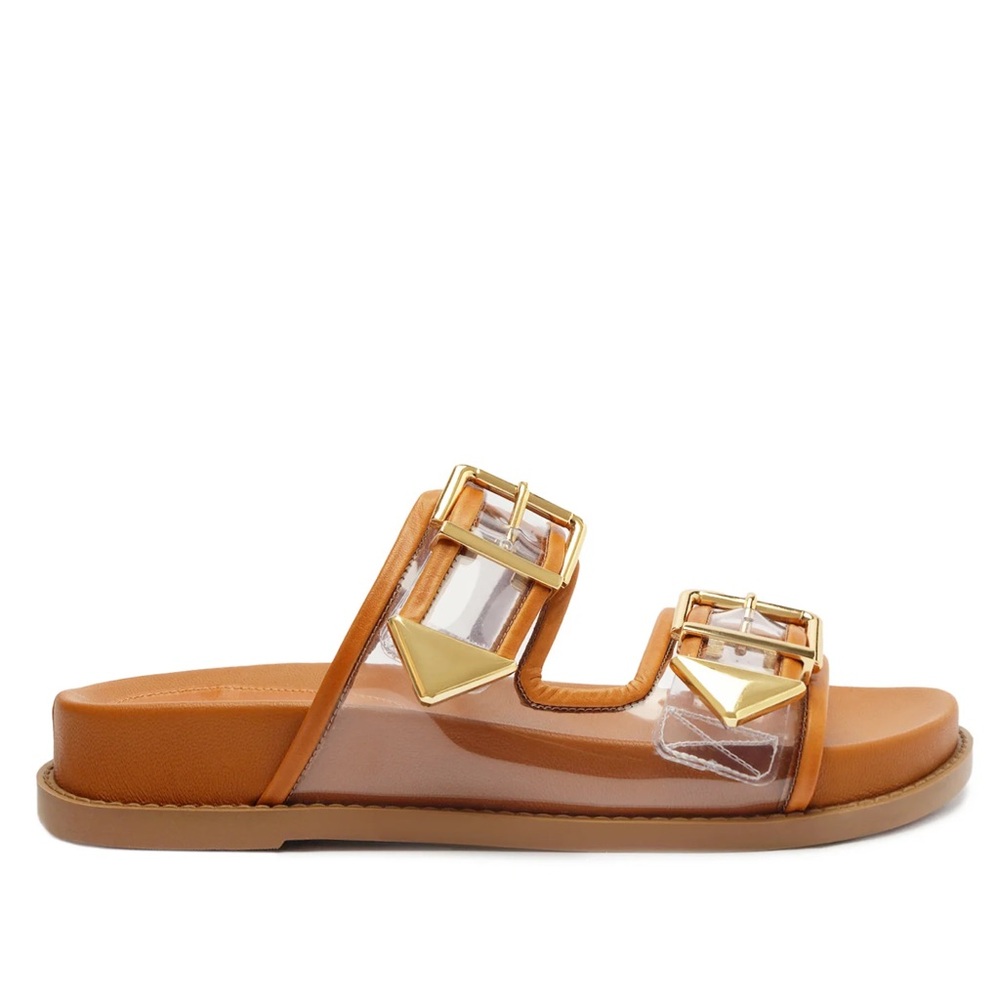 New Schutz Naomi Sporty Vinyl and Metallic Sandal